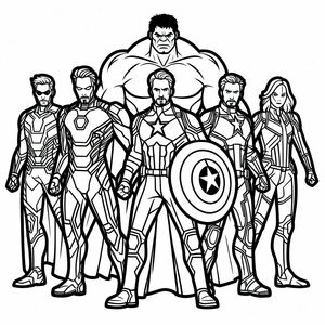 A group of superheros coloring pages