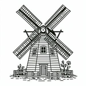 A black and white drawing of a windmill 2