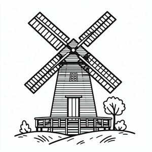 A black and white drawing of a windmill 3