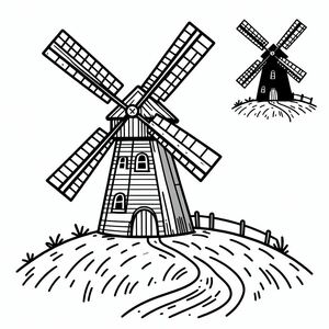 A black and white drawing of a windmill 4