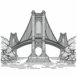 A black and white drawing of the golden gate bridge