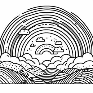 A black and white drawing of a rainbow
