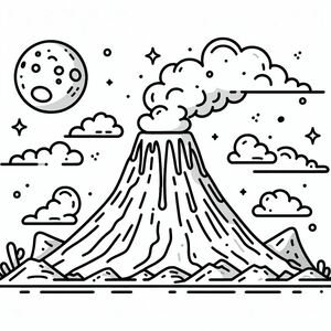 A black and white drawing of a volcano 2