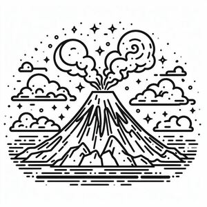 Bản vẽ đen trắng của một ngọn núi lửa 4