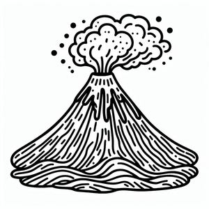 A black and white drawing of a volcano