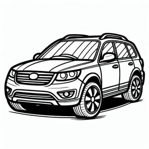 A black and white drawing of a suv 3