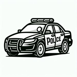 Một chiếc xe cảnh sát được hiển thị trong màu đen và trắng
