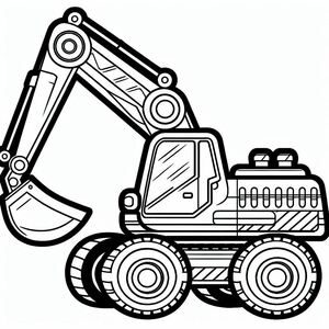 A black and white drawing of a construction vehicle