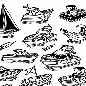 A black and white drawing of boats and boats