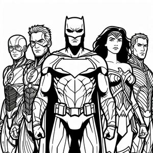 A black and white drawing of a group of superheros 4