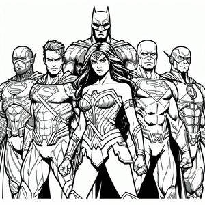 A group of superheros standing in a line