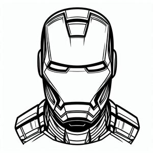 A black and white drawing of a iron man helmet