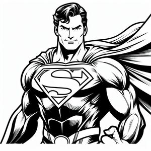 A black and white drawing of a superman