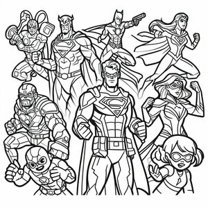A black and white drawing of a group of superheros 3