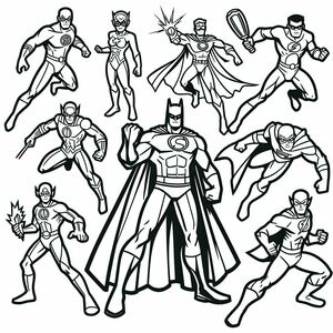 A black and white drawing of superheros