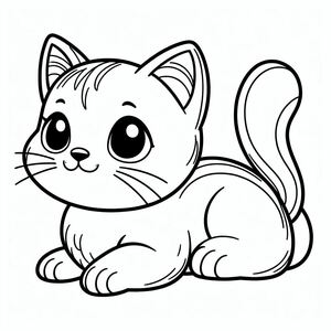 A cartoon cat with big eyes laying down