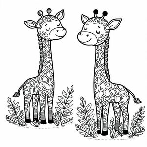 A couple of giraffes standing next to each other