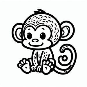 A black and white drawing of a monkey