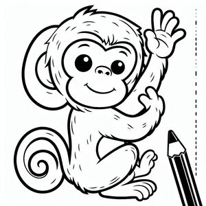 A monkey with a pencil in its hand