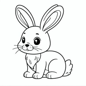 Một chú thỏ nhỏ dễ thương ngồi xuống trang tô màu