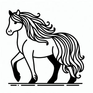 A black and white drawing of a horse