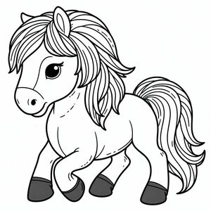 A cartoon horse with long manes and big eyes