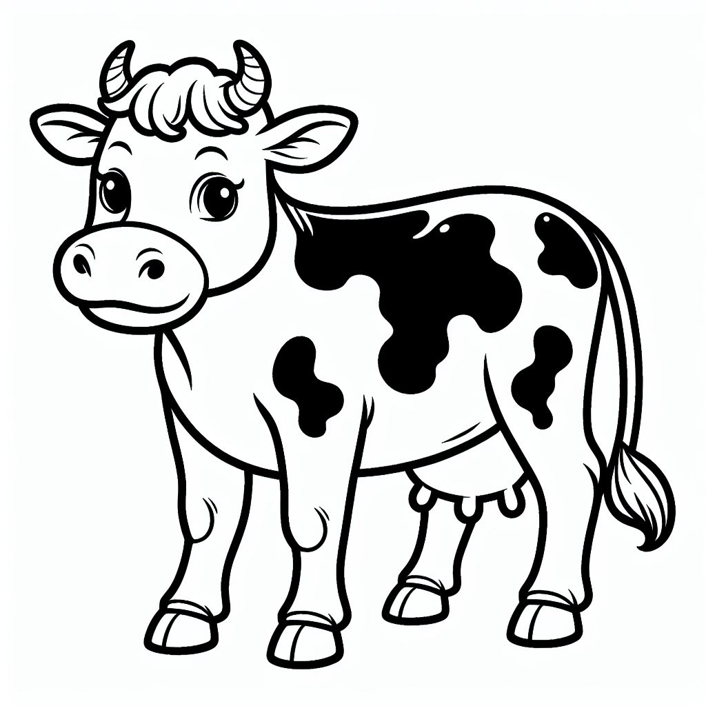 A black and white cow with horns