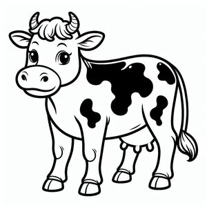 A black and white cow with horns