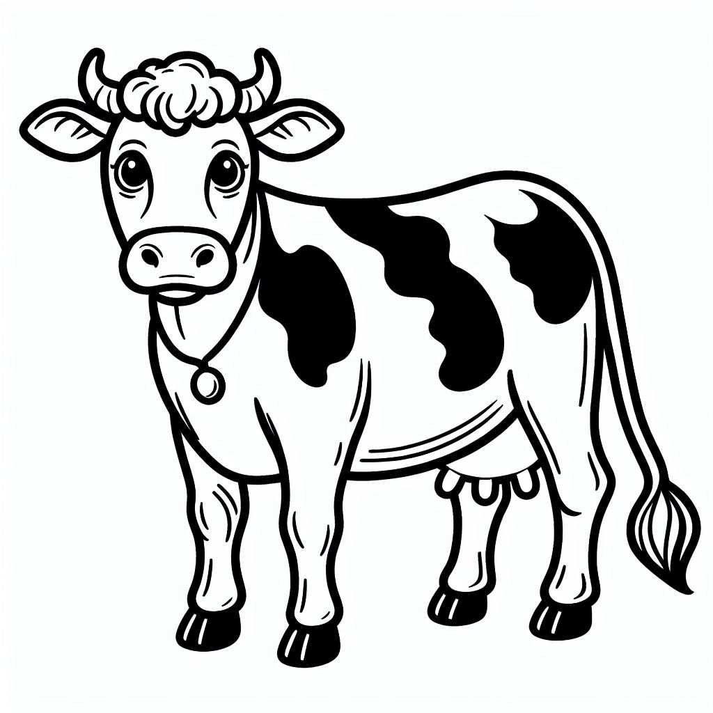 A black and white drawing of a cow