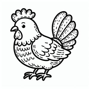 A black and white drawing of a chicken 4