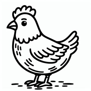 A black and white drawing of a chicken