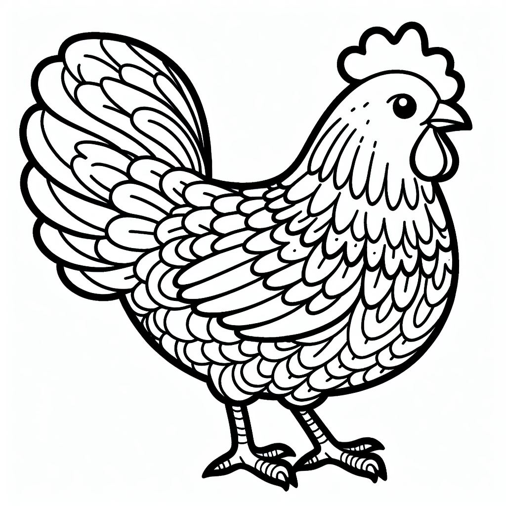 A black and white drawing of a rooster