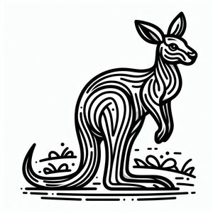 Một bản vẽ đen trắng của một con kangaroo 3