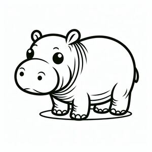 A black and white drawing of a hippo