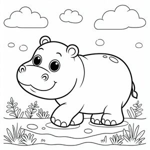 A cartoon hippo standing in the grass 4