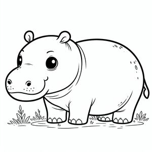 A cartoon hippo standing in the grass