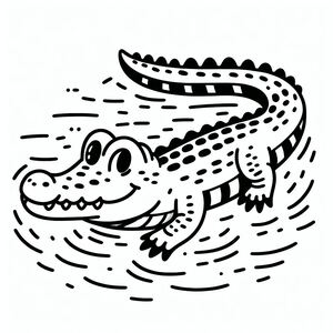 A cartoon alligator swimming in the water