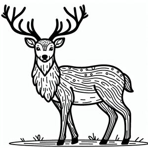 A black and white drawing of a deer