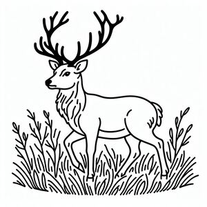 A deer with antlers standing in the grass