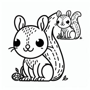 A black and white drawing of a squirrel and a squirrel