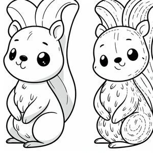 A cartoon squirrel sitting next to a tree