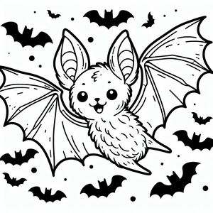 A bat flying through the sky with bats around it