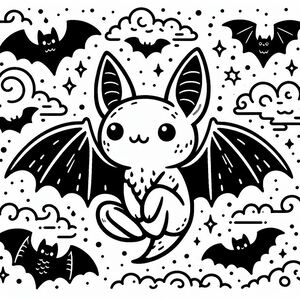 A black and white drawing of a bat