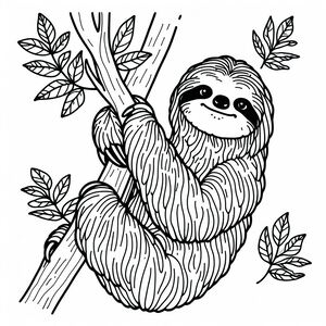 A slotty hanging on a tree branch with leaves