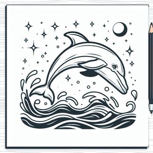 A drawing of a dolphin jumping out of the water