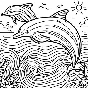 Two dolphins jumping out of the water