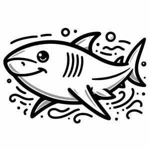 A black and white drawing of a shark
