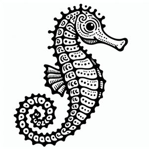 A black and white drawing of a sea horse 2