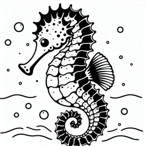 A black and white drawing of a sea horse 4