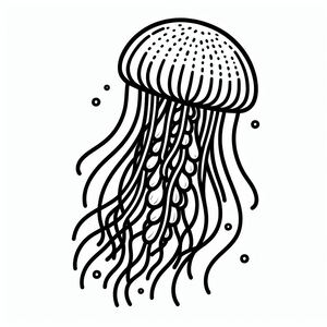 A black and white drawing of a jellyfish